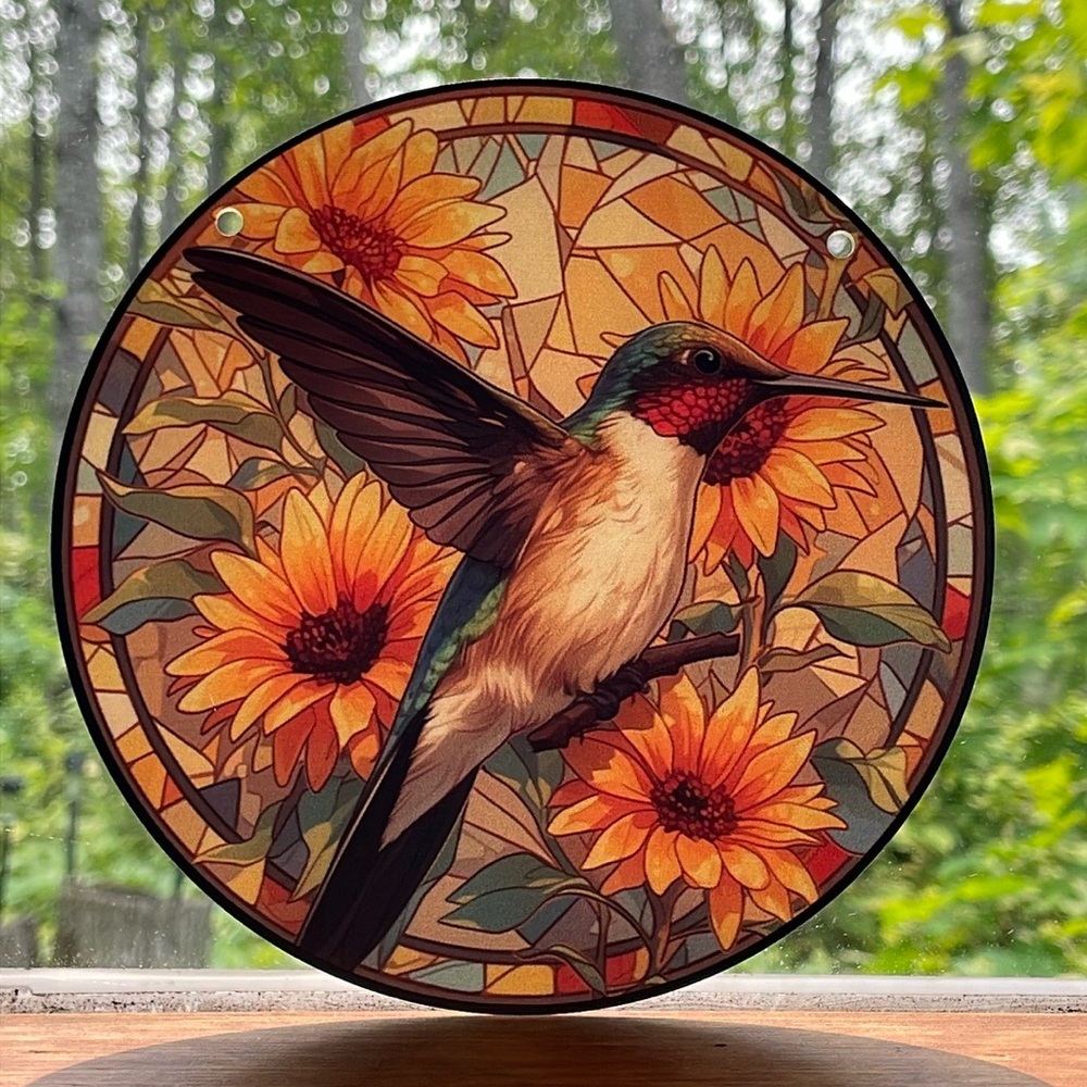 Suncatcher Acrylic Hummingbird Decor Sunflower Floral Home Cottage Cabin
